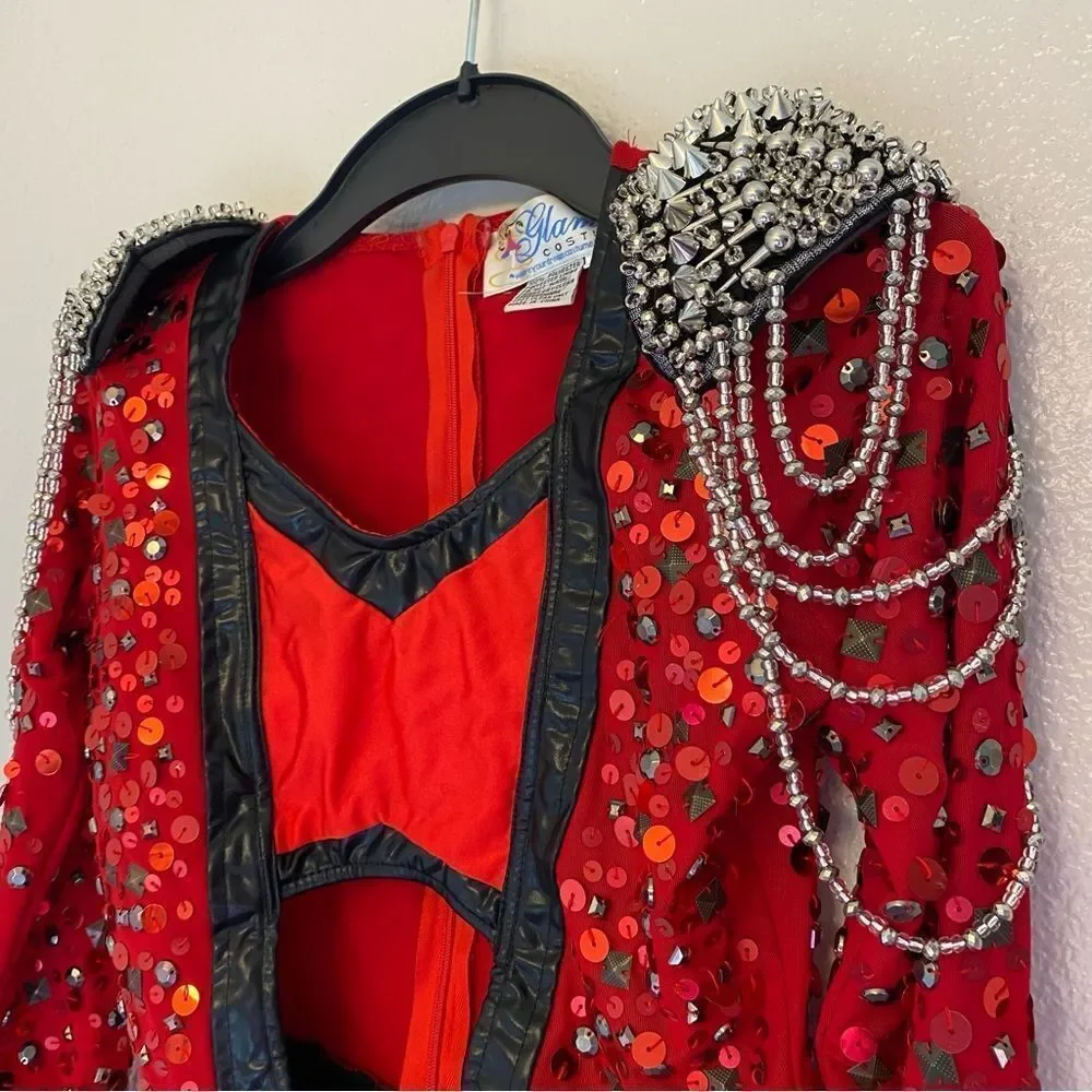 Glamour mature faux leather red goth grunge studed Dance Custom solo costume XLC